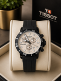 Tissot Seastar 1853 Chronograph Watch – White Dial with Black Silicon Strap watch