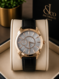Jacob & Co. Classic Rose Gold Watch – Grey Sunburst Dial with Black Leather Strap watch
