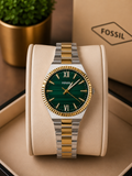 Fossil Green Dial Two-Tone Stainless Steel Men's Analog original ladies Watch