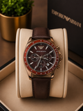 Emporio Armani Chronograph Men's Watch – Burgundy Dial with Leather Strap watch