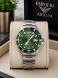 Emporio Armani Men's Green Dial Stainless Steel metal strap original Watch