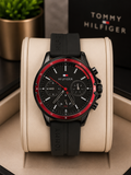 Tommy Hilfiger Men's Black IP Multifunction silicon strap original Watch