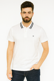 C-K WHITE POLO TSHIRT WITH STRIPED COLLAR