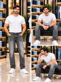 USP A REGULAR FIT STONE WASH CHARCOAL GREY JEANS