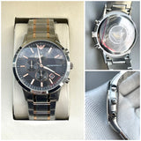 Emporio Armani Men’s Chronograph Watch – Black Dial Two-Tone Stainless Steel metal strap original watch