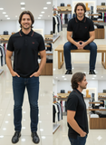 FRD PRRY MEN'S BLACK POLO T-SHIRT WITH RED & GREEN TIPPING