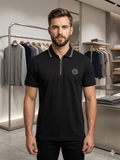 BLMN QUARTER-ZIP EMBELLISHED PIQUE POLO T-SHIRT