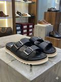 Brunello Cucinelli Grained Leather Double-Buckle leather slipper