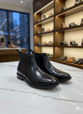 L-V Men's Black Leather Zippered Chelsea Boots