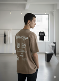 BALNCIG BEIGE/BROWN OMBRE LOGO BACK PINTED ROUND NECK OVERSIZED T-SHIRT