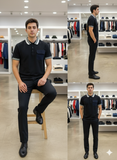 A-X BLACK WITH STRIPED COLLAR & CHEST POCKET POLO T-SHIRT