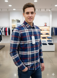 CLVIN KLIN JEANS Red, White, and Blue Plaid Flannel Shirt SHIRT