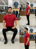 C-K QUARTER-ZIP STRIPED RED POLO T-SHIRT