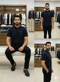 C-K SOLID NAVY PIQUE LOGO POLO T-SHIRT