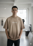 BALNCIG BEIGE/BROWN OMBRE LOGO BACK PINTED ROUND NECK OVERSIZED T-SHIRT
