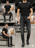 DESL MEN'S FADED BLACK SLIM-FIT DENIM JEANS