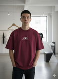 BALNCIG MAROON/BURGUNDY B/B LOGO BLACK PRINTED ROUND NECK OVERSIZED T-SHIRT
