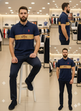 USP A EMBROIDERED GOLD PANEL HERITAGE NAVY POLO T-SHIRT
