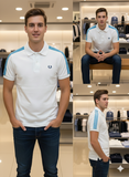 FRD PRRY MEN'S WHITE POLO T-SHIRT WITH BLUE SHOULDER STRIPES