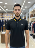 A-X Black with Striped Collar Polo T-Shirt