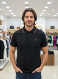 FRD PRRY MEN'S BLACK POLO T-SHIRT WITH RED & GREEN TIPPING