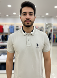 USP A GRAY PIQUE POLO WITH TONAL LOGO COLLAR POLO T-SHIRT