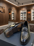 SANTONI Executive Black Textured Leather Loafers