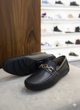 Armani Men’s Signature Leather with Gold-Tone Loafers