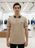 FRD PRRY MEN'S BEIGE POLO SHIRT WITH TIPPED COLLAR