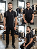 A-X ZIP-NECK PIPED PIQUE POLO T-SHIRT