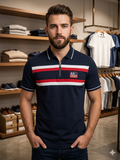 A-X QUARTER-ZIP STRIPED PIQUE POLO T-SHIRT
