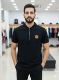 BLMN PARIS "B" LOGO PIQUE ZIP POLO T-SHIRT