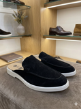 Luxury Suede Open-Back Loafers | Black & White casual loafers