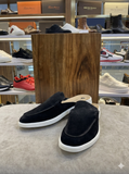 Luxury Suede Open-Back Loafers | Black & White casual loafers