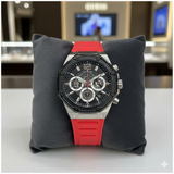 GUESS Phoenix Multi-Function Chronograph Watch – Red Silicone Strap & Black Octagonal Bezel og watch