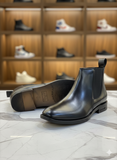 L-V Men's Black Leather Zippered Chelsea Boots