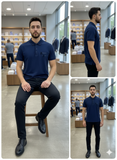 A-X MENS NAVY BLUE COTTON PIQUE POLO T-SHIRT