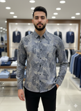 IMPORTED GRAY MONOCHROME TROPICAL LEAF PRINTED SHIRT