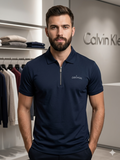 C-K TIPPED PIQUÉ – JET BLACK & WHITE POLO T-SHIRT