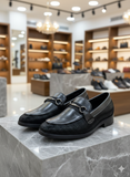 FRANK Textured Black Bit Loafers