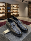 SANTANI Textured Black Executive Slip-On Luxury Loafers