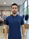 A-X MENS NAVY BLUE COTTON PIQUE POLO T-SHIRT