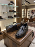 SANTANI Textured Black Executive Slip-On Luxury Loafers