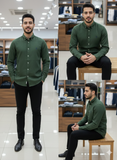 RLP OLIVE GREEN LINEN PLAIN SHIRT