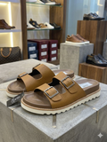 Brunello Cucinelli Grained Leather Double-Buckle leather slipper
