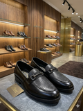 SANTONI Executive Black Textured Leather Loafers