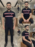 A-X STRIPED ZIP-NECK PIQUE POLO T-SHIRT