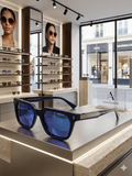 SKCRS Bold Geometric Matte Navy with Electric Blue Mirror Lenses SHADES