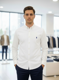 RLP CLASSIC WHITE BUTTON-DOWN LINEN PLAIN  SHIRT