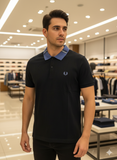 FRD PRRY MEN'S NAVY POLO T-SHIRT WITH AZURE BLUE PATTERNED COLLAR